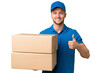 © luismolinero - Delivery caucasian man over isolated background giving a thumbs up gesture