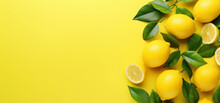 Summer Natural Lemon Fresh Yellow Healthy Top Background View Food Juicy Fruit. Generative AI.