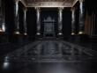 Decorated empty throne hall. Black throne.