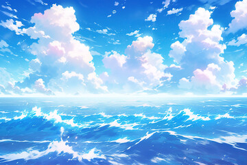 Canvas Print - Ocean with clouds, Anime style