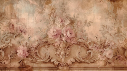 Wall Mural - old wallpaper covering a wall in the vintage style, generative AI.