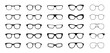 Glasses set. Sunglasses silhouettes. Glasses frames icon collection. Fashion eyeglasses icons. Different shapes frame. Vector illustration.