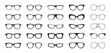 Glasses Set. Sunglasses Silhouettes. Glasses Frames Icon Collection. Fashion Eyeglasses Icons. Different Shapes Frame. Vector Illustration.