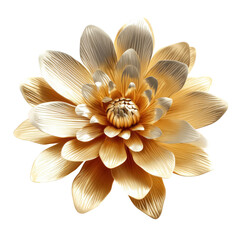 Wall Mural - Golden metallic 3d flower isolated on white. Single luxury gold floral element. Generative AI.