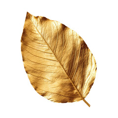 Golden metallic 3d leaf isolated on white. Single luxury gold floral element. Generative AI.