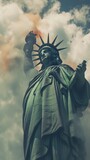 Fototapeta  - Statue of Liberty in the clouds. Generative AI