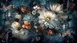 Dark moody floral art digital backdrop Generative AI Illustration