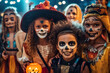 © tilialucida - A group of children dressed up in halloween costumes. Generative AI.