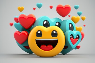 Wall Mural - Funny emoticon with hearts