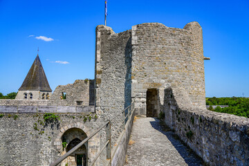 Wall Mural - Walkway on the fortified walls of the medieval castle of Yèvre le Châtel in the French department of Loiret