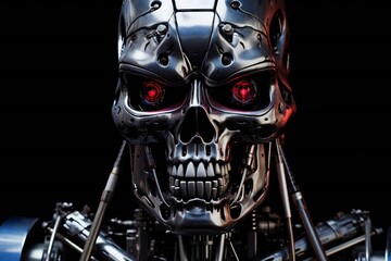 Leinwandbilder - Cyborg endoskeleton portrait on black background Generative AI