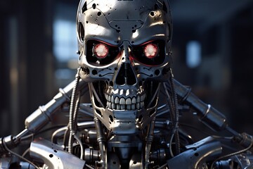 Leinwandbilder - Cyborg endoskeleton portrait on black background Generative AI