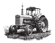 Vintage Tractor Hand Drawn Sketch In Doodle Style Illustration