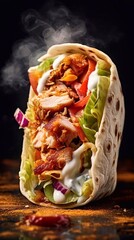 Wall Mural - Close up of shawerma wrap on black background. AI generated