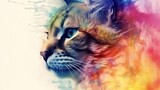 Fototapeta Tęcza - Abstract portrait of an cat with colorful paint. Generative AI