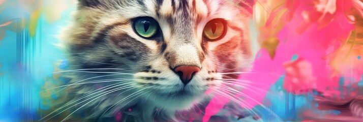 Abstract portrait of an cat with colorful paint. Generative AI