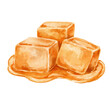 Melting caramel cubes food illustration.