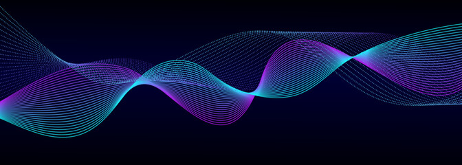 Wall Mural - Vector wave lines smooth flowing dynamic blue gradient light isolated on black background for concept of technology, digital, communication, science, music, AI