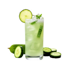 Wall Mural - front view of Cucumber Gin Fizz cocktail drink isolated on transparent background