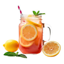 Front View Of Peachy Pink Lemonade Cocktail Drink Isolated On Transparent Background