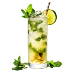 Wall Mural - front view of Pineapple Coconut Mojito cocktail drink isolated on transparent background
