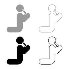 Poster - Man human drinking water alcohol beer from bottle knight position set icon grey black color vector illustration image solid fill outline contour line thin flat style