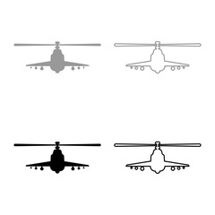 Poster - Combat helicopter attack military concept view front set icon grey black color vector illustration image solid fill outline contour line thin flat style