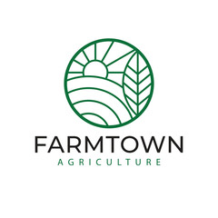 Farmtown agriculture vector logo design. Landscape view logotype. Organic and eco logo template.