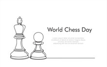 World Chess Day. Queen And Pawn, Chess Pieces Continuous One Line Art Illustration. Can Used For Logo, Emblem, Slide Show And Banner. 