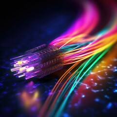 Wall Mural - Fiber optic cables with luminous terminations. concept of fast internet, telecommunication. Generative AI