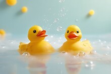 Yellow Rubber Ducks In Bubble Bath - AI Generated