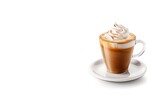 irish coffee with cream, Latte macchiato with whipped cream isolated on a white background with copy space. Generate AI
