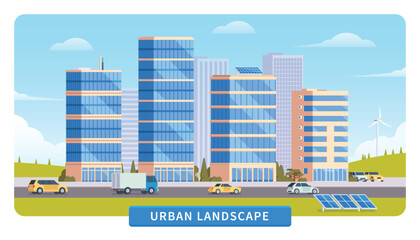 Vector City illustration of Urban Landscape Modern city, Building architecture, cityscape town, Concept for website template.