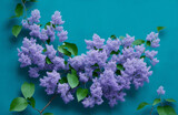 Lilacs on turquoise background, generative ai