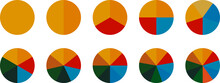 Set Of Circle Pie Chart Signs. Colorful Diagram Collection With 2,3,4,5,6 Sections. PNG