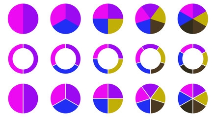 Circle pie chart signs. Colorful diagram collection with 2,3,4,5,6 sections. Design for web and mobile app