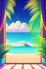 Wall Mural - Tropical frame, retro illustration. Generative AI