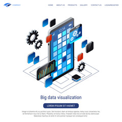 Wall Mural - big data visualization, information computing 3d isometric vector concept illustration