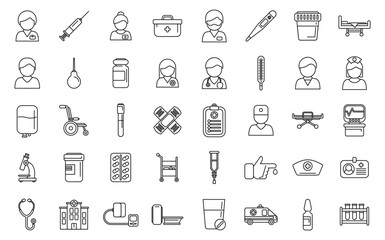 Poster - Nursing assistant icons set outline vector. Elder people. Care patient