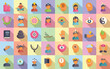 Mindfulness icons set flat vector. Mind relax. Peace human