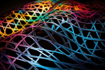Abstract neon background: polymer weaving structure, close-up canvas. Generative AI