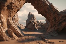 A Surreal Illustration Of A Distorted Or Manipulated Natural Formation, Such As A Sandstone Arch Or Lava Flow, Generative AI