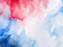 Red, Blue And White Abstract Watercolor Background, Ai Generated