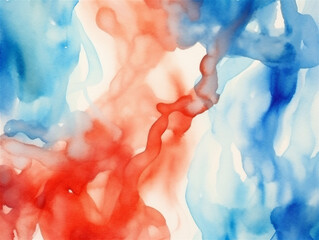 Red, blue and white abstract watercolor background, ai generated