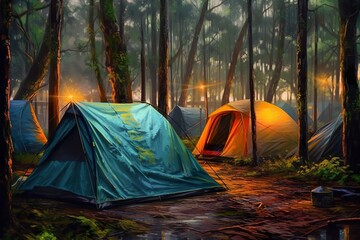 Camping forest day. Generate Ai