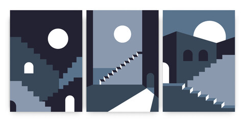 Wall Mural - abstract stair posters. minimal architectural buildings, geometric contemporary art print for wall d