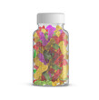 Clear Plastic Supplement Multivitamin Bottles With Gummy Bears 3D Rendering