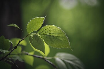 Wall Mural - vibrant green leaf on a tree branch. Generative AI