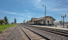 Train Tracks And Railway Station At Cut Bank, Montana, USA
