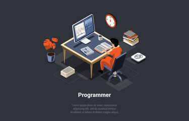 Wall Mural - software development coding process. programmer or web developer coding app on computer. screen with
